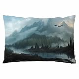 EKOBLA Throw Pillow Cover Foggy Trees Cool Dragon Big Animal Flying in Foggy Mountain Natural Scenery Decor Lumbar Pillow Case Cushion for Sofa Couch Bed Standard Queen Size 20x30 Inch