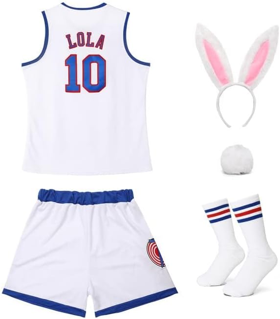 Vista 2 de Disfraz de película espacial Lola #10 para mujer, disfraz de porrista y pantalones cortos con 3 accesorios XS-XXL