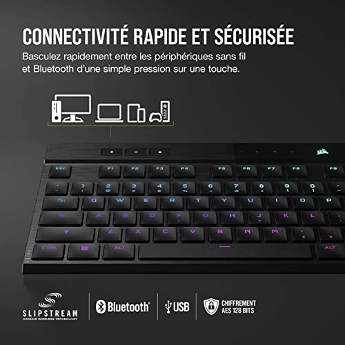 CORSAIR K100 AIR WIRELESS RGB Keyboard Mandeacutercanique de Jeu Ultra-Mince -CHERRY MX Interrupteurs Tactiles et graveur Profil Bas - Bluetooth -Compatible iCUE -PC Mac PS5 PS4 Xbox - AZERTY FR- Noir