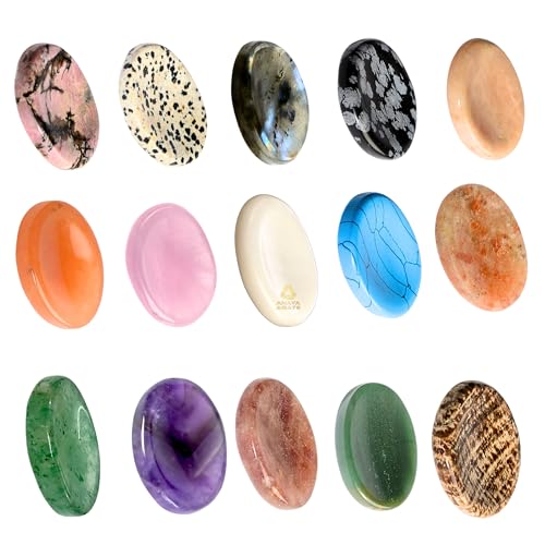 Anaya Agate Pack of 12 Worry Stones Bulk Set Wholesale Bulk Crystal Thumb Worry Stone for Anguish Stress Relaxing & Soothing Balance Stones for Meditation Healing Stone & Crystal for Women Men