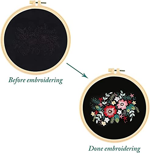 Image of Gogobear Embroidery Coin Purse Kits for Beginners Handmade DIY Clutch | Included Embroidery Cloth Bag /Chain /Craft Stamped /Hoops Threads, Friend Gifts, Retro Vintage Style