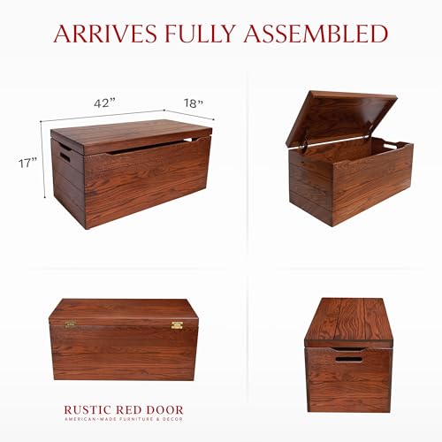 Image of Amish Made Wooden Storage Chest Trunk Box with Lid and Handles for Bedroom, Blanket, Clothes, Anti-Slam Hinges, Handmade, Rustic, Oak Wood, Michaels Stain, 42 inch