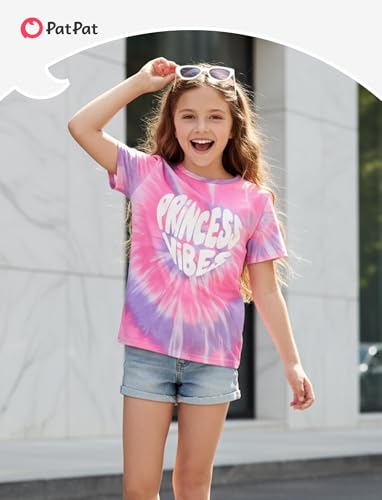 Image of PATPAT Girls Crewneck Short Sleeve Graphic Tees Animal Print Shirts Cute Summer Outfits 5-12 Years