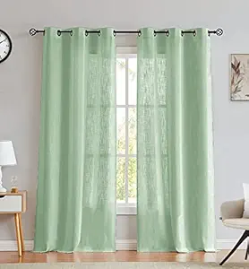 HOMEMONDE Faux Linen Curtains for Long Door 8 Feet - Sun Light Filtering Sheer Curtain Set Living Room, Bedroom Decorative Drapes - (Mint Green - 96 Inch)