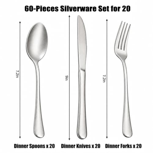 60 PC, Bulk Kitchen Silverware Set for 20 - image 2