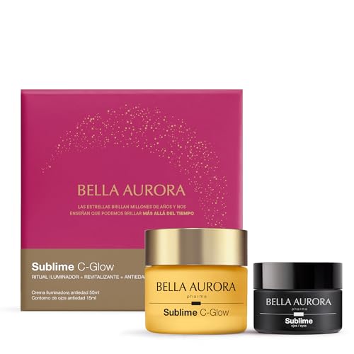 Bella Aurora Sublime C-Glow Set Iluminador Anti-Edad, Crema Facial Vitamina C 50ml con Contorno de Ojos Antiarrugas 15ml, Ritual Diario Antioxidante y Luminosidad