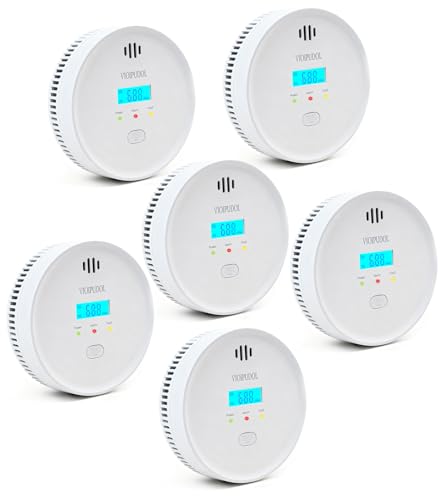 Image of Smoke and Carbon Monoxide Detector with Digital Display, 10-Year Lifespan with Replaceable Lithium Battery, Photoelectric Fire Alarm and Electrochemical CO Alarm with Test /Silence Button, 6 Pack