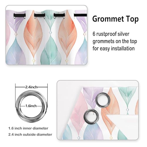 MLSOWM Bohemian Style Curtains Eyelet Blackout Room Darkening Curtains Diamond Shaped Leaves Light Blocking Window Drapes for Bedroom Living Room W 66" x L 72" Drop 2 Panels, Pink - Image 5