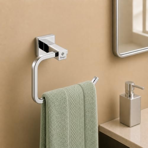 Image of SS304 Stainless Steel Towel Holder for Bathroom, Square Towel Ring, Wall Mounted, Chrome Finish, Hand Towel Hanger for Wash Basin, Kitchen Towel Hanger, Modern Bathroom Accessories