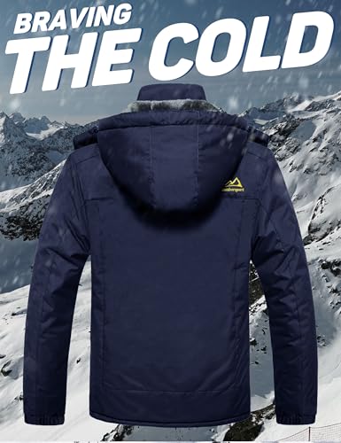 MAGCOMSEN MAGCOMSEN Herren Winter Warme Funktionsjacke Verdickt Wasserdicht Outdoorjacke Männer Softshell Kapuzenjacke Fleece Militär Jacke für Wandern Radfahren Bergsteigen Dunkelblau M - Detailansicht 2 | TV | Video | Foto