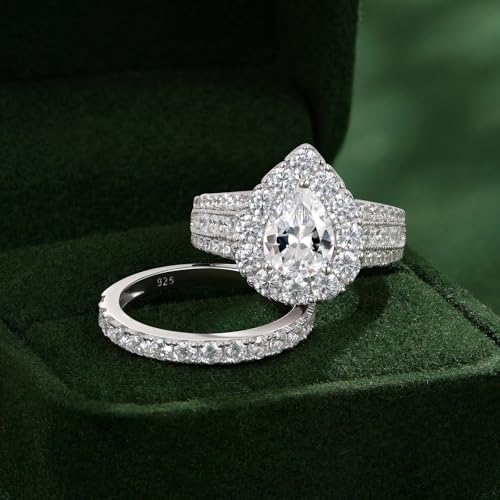 SHELOVES Pear Cubic Zirconia Wedding Ring Sets For Women Teardrop Halo Bridal Sets 925 Sterling Silver Sz 5-102