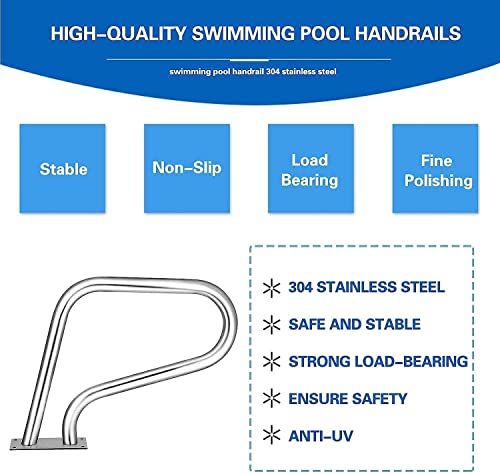 Barandal Curvo para Piscina con Base Rápida, Acero Inoxidable miniatura 4