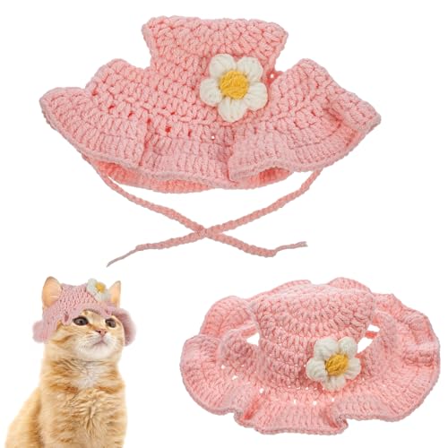 Pink Crochet Hats for Cats, Charming Cat Hat with a...