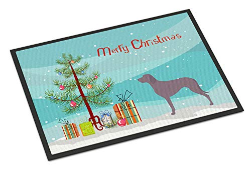 Caroline's Treasures BB8442MAT Weimaraner Christmas Doormat 18x27 Front Door Mat Indoor Outdoor Rugs for Entryway, Non Slip Washable Low Pile, 18H X 27W