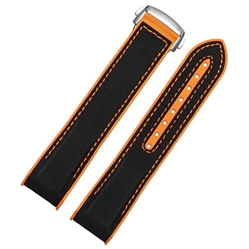 INFRI 20mm 22mm schwarzer blau orange Stoff Nylon Gummi Uhrenband für Omega Seamaster 300 Ocean Watchband Schnallen -Schnallen -Werkzeuge Silikongurt(Black orange-silver,22mm)