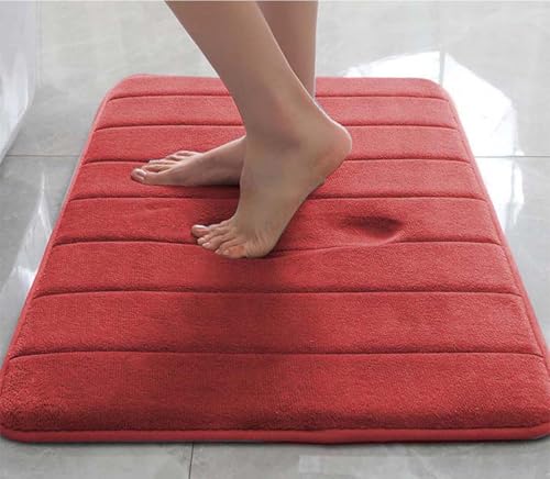 ping bu Tappetino da bagno antiscivolo, in memory foam, extra morbido, super assorbente d'acqua, tappeto da bagno, per casa e cucina (60 x 120 cm, rosso)