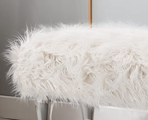 Guyou Fluffy Acrylic End Of Bed Bench White Faux Fur Ottoman For Bedroom, 35” Modern Upholstered Entryway Bench With Acrylic Legs For Foyer Living Room Bedroom Vanity (White) #TOP3