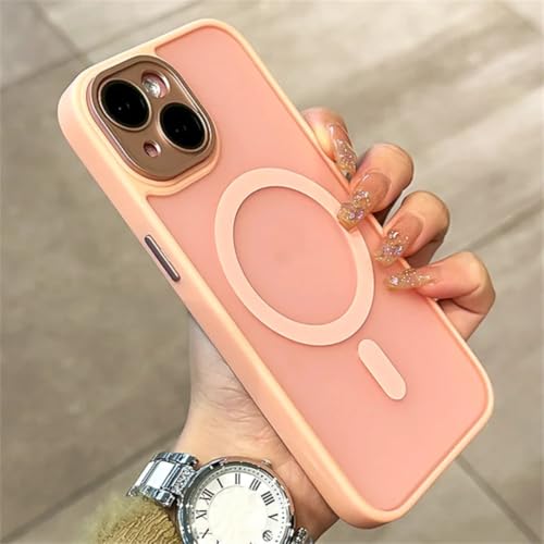 Coque magnétique en métal pour iPhone 15 Pro rose avec dos translucide