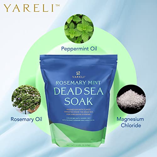 Yareli Dead Sea Bath & Foot Soak, Rosemary Peppermint Magnesium Bath Salt Flakes, Stronger Alternative To Epsom Salt, 5Lb #TOP5