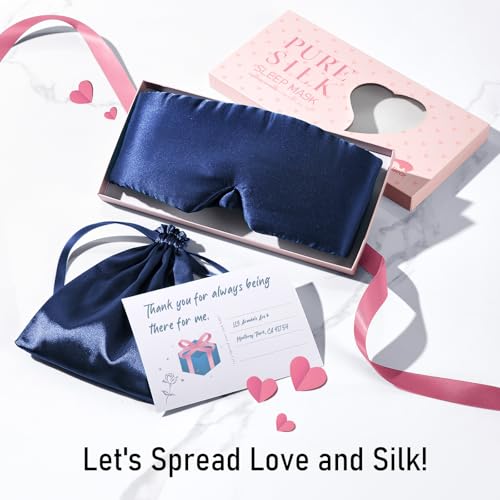 Image of LitBear Silk Sleep Mask for Side Sleeper, Eye Mask Sleeping for Women Men 100% 22 Momme Pure Mulberry Silk, Face-Hugging Padded Eye Cover for Sleeping with Adjustable Band (Midnight Blue)