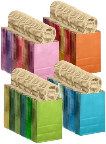 qiqee Small 24Pcs Paper Gift Bags with Handles - Kraft Colorful Party Bags - 24 Solid Colors（8.3"x6"x3.15"） - 3
