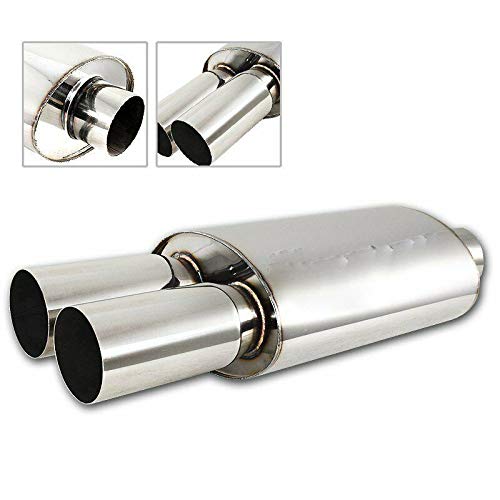 S SIZVER Weld-On Universal Muffler 3" Dual Flat Tip Stainless Steel Weld-On Exhaust Muffler 2.5" Inlet