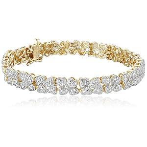 Amazon-Collection-18k-Yellow-Gold-Plated-Sterling-Silver-Genuine-Diamond-Hearts-Bracelet-110-cttw-I-J-Color-I2-I3-Clarity-725 Amazon Collection 18k Yellow Gold Plated Sterling Silver Genuine Diamond Hearts Bracelet (1/10 cttw, I-J Color, I2-I3 Clarity), 7.25"