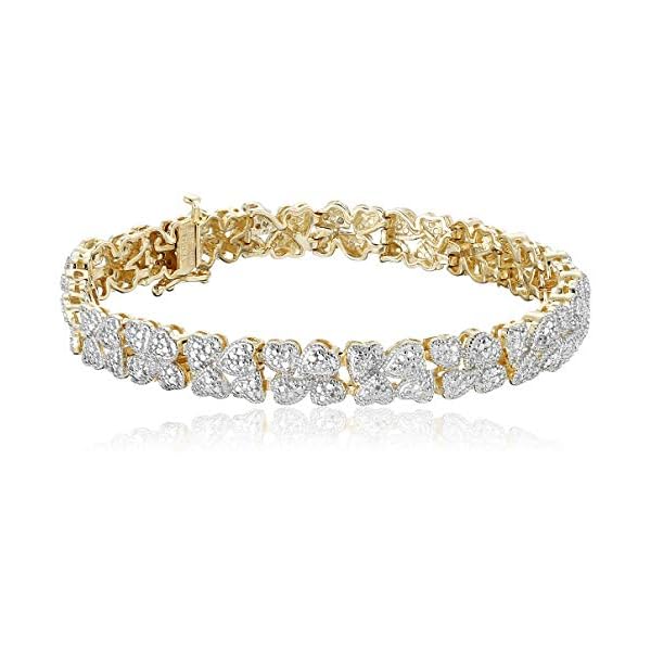 Amazon-Collection-18k-Yellow-Gold-Plated-Sterling-Silver-Genuine-Diamond-Hearts-Bracelet-110-cttw-I-J-Color-I2-I3-Clarity-725 Amazon Collection 18k Yellow Gold Plated Sterling Silver Genuine Diamond Hearts Bracelet (1/10 cttw, I-J Color, I2-I3 Clarity), 7.25"