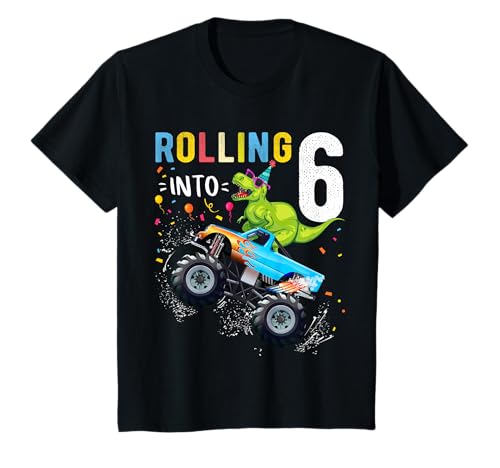 6 Year Old Birthday Dinosaur Monster Truck Family Matching T-Shirt
