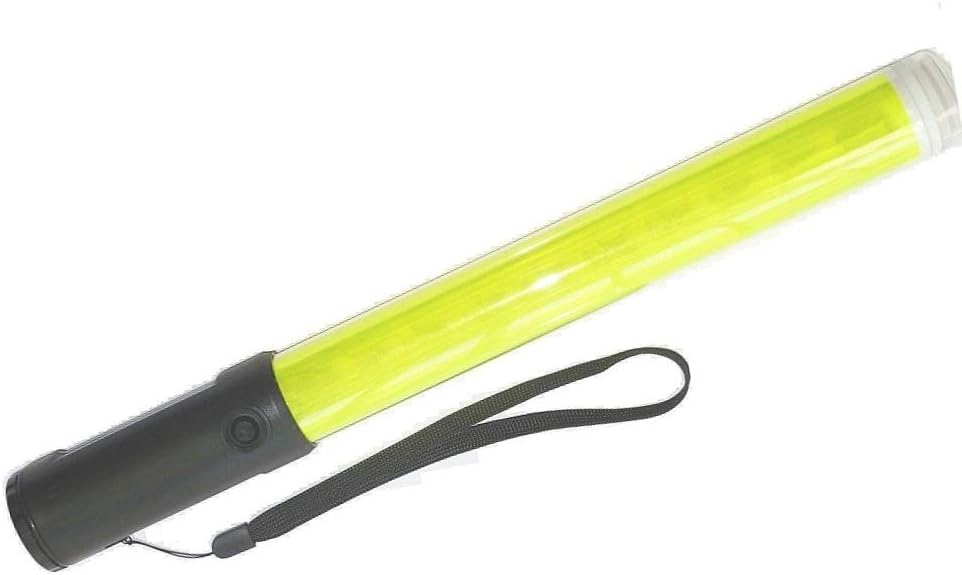 Diskpro, 14.5 inch Traffic Baton Light, 18 Yellow LED with Two Flashing modes, plus 1 White LED on tip, using 3 AA-size batteries. Good for Outdoor activities.