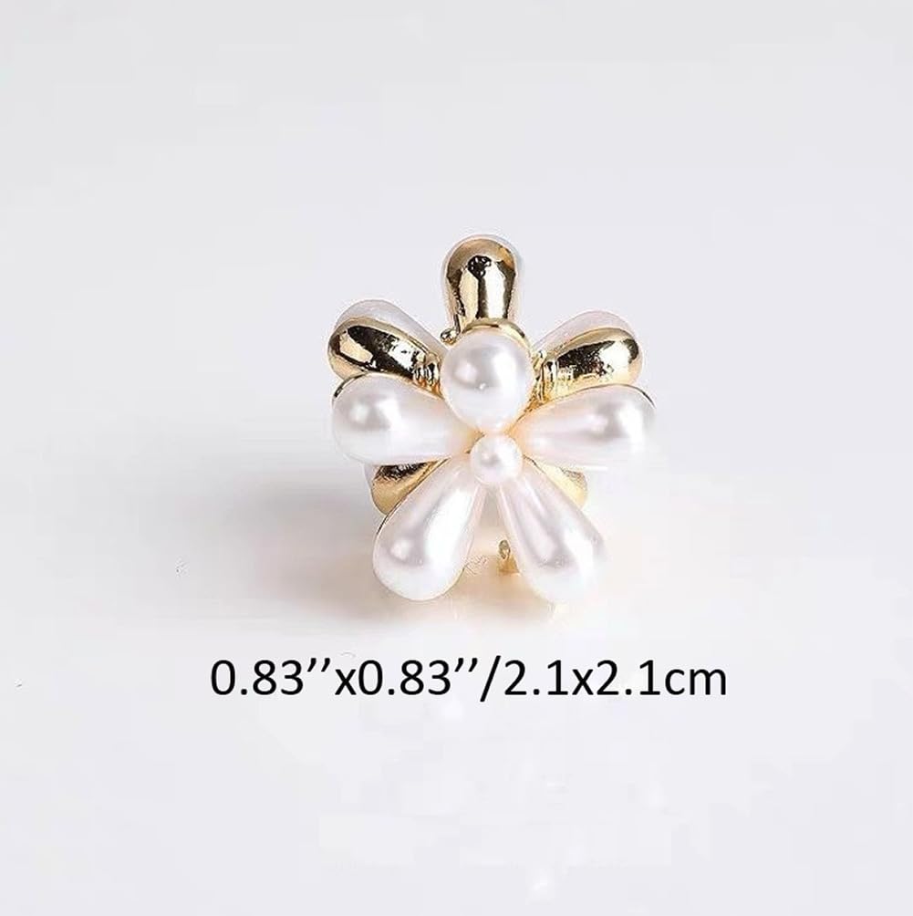 10Pcs White Metal Mini Flower-Shaped Pearl Claw Clips Floral Design Pearls Hair Jaw Clamps Non-Slip Small Flowers Barrettes Hair Holders - Image 2