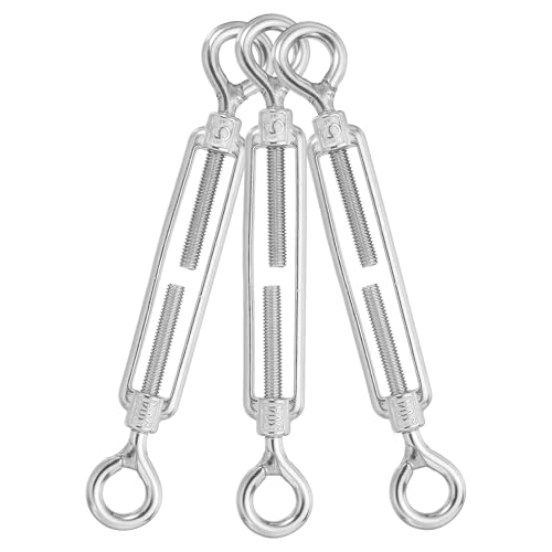 sourcing map M6 Eye and Eye Turnbuckles for Cable Wire Rope Tension, 304 Stainless Steel Turnbuckle Adjustable for Shade Sail String Light Hanging Pack of 3