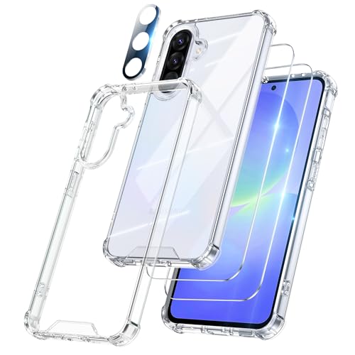 FLLAO 4 en 1 Funda para Samsung Galaxy A36 5G con 2 Protector Pantalla y 1 Protector Lente Cámara, [Almohadilla de Aire integrada] Antigolpes Antiarañazos Carcasa, Transparente