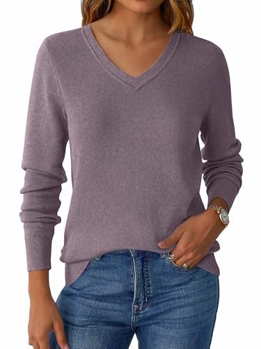 Image of GKBK Women's Sweaters 2026 Fall Fashion Lightweight Classic V Neck Business Casual Outfits Long Sleeve Knit Pullover Tops