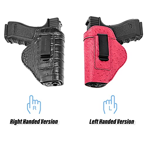 Leather Gun Holster - Crocodile Embossed Conceal Handgun Wrap For Men Or Women - Sturdy Waistband Clip And Double Stitching Tactical Holder | Carry Glock, Smith Wesson, Taurus For Left Or Right Handed #TOP3