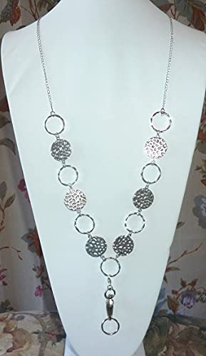 Hidden Hollow Beads Shapes Women's Fashion Lanyard 34" Long, Made In Usa, Chain Lanyard, Super Strong For Keys, Badge Holder. (Hammered Disc - Breakaway) #TOP2
