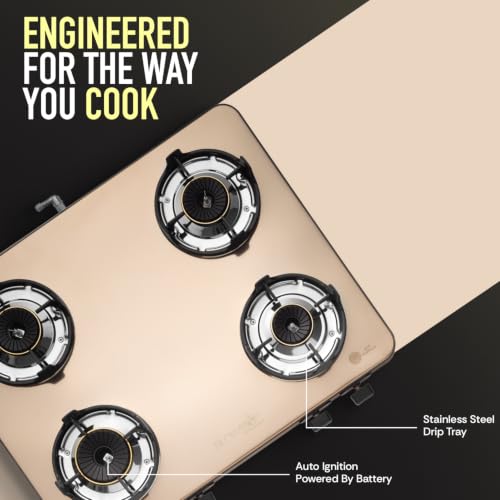 Image of BLOWHOT Crystal 4B Gas Stove | Stainless Steel Top | Push Button Auto Ignition Gas Stove Powered by Battery | Warranty - 2 Year on Product | 5 Years on Burner and Gas Valves