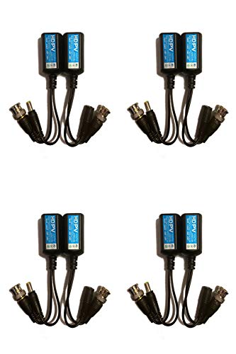 Passive Video Balun BNC to RJ45 Adapter with Power (4 Pairs), Full HD 960P-5MP Security Camera Balun, CCTV BNC Video Balun Transceiver Cable via Cat5E/Cat6 Twisted Pair Transmitter, CVI/TVI/AHD/CVBS