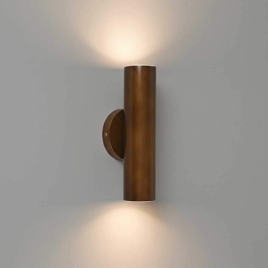 Modern Wooden Wall Sconce, 360° Adjustable LED Wall Lamp, Natural Rubberwood Cylinder Up & Down Light Fixture, 10W Hardwired Cylindrical Lighting for Bedroom, Living Room, Bedside(Walnut Wood)