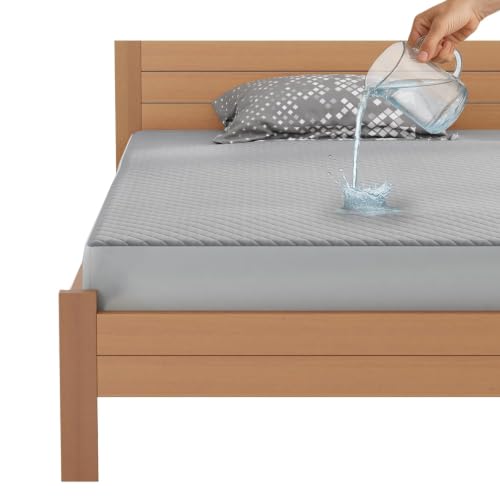Image of Lukzer 100% Waterproof Quilted Mattress Protector Grey King Size 72 x 72 Inches (6 x 6 ft) Cotton-Feel Bed Protector Soft Noiseless Hypoallergenic Breathable Elastic Fitted Mattress Cover /Bed Cover