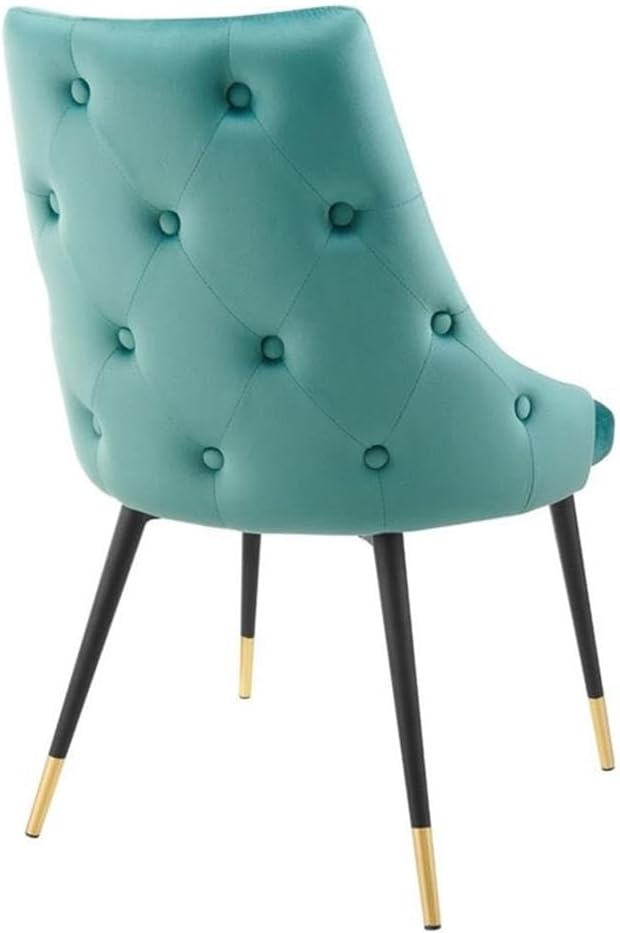 Pemberly Row 17.5" Performance Velvet Tufted Dining Side Chair, Teal Blue Finish, Dense Foam Padding, Black Tapered Legs with Gold Foot Sleeves, Stain-Resistant Fabric, Living Room or Dining Room Use