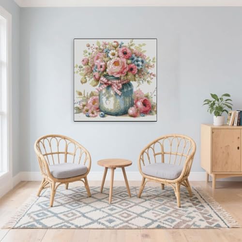 Image of MYBISYMQQ Stamped Cross Stitch Kits - Flower Embroidery Starter Kit for Adult Beginners, Cross Stitch Kits Embroidery Kit Arts and Crafts for Beginners,Crafts for Home Wall Decor 13.7x13.7 inches