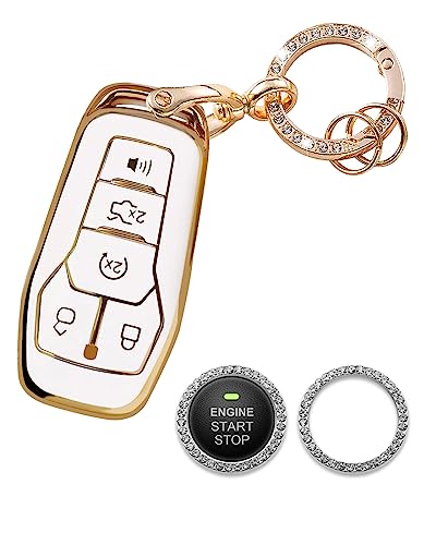 Homaupt for Ford Key Fob Cover Compatible with Explorer Edge Fusion MKZ MKC MKX 5 Buttons, Soft TPU Shells with Car Sticker White