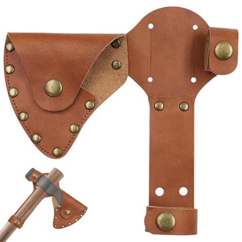 Nirelief Hatchet Sheath, Leather Axe Sheath Waist Mounted Axe Head Cover with Snap Button Protect Hatchet Holder for Camping Woodworking Leather Cold Steel