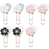 ZCZQC 7PCS Metal Cherry Blossom Paper Clips Cute Colored Bookmark Pins Student Book Paper Clips Planner Decorative Clips Large Size Office Supplies Gift 2.36x1.18in Pink Blue Black White