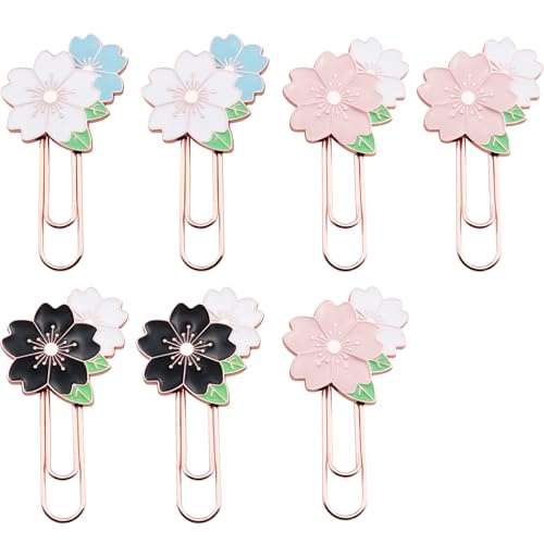 Trombones en métal fleur de cerisier mignons ZCZQC lot de 7 grands clips de 6x3 cm roses et bleus