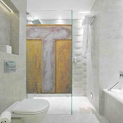 Película de vidrio resistente al agua, resistente al aceite, letra T, bloque de alfabeto de madera en la parte superior de la caja T desgastada, baño casero decorativo, W17.7 x H78.7 pulgadas