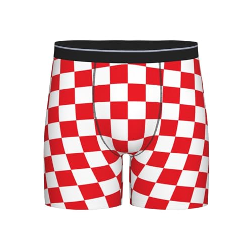 Red And White Checkered Men's Underwear Boxer Briefs Breathable Cooling Long Boxer Briefs