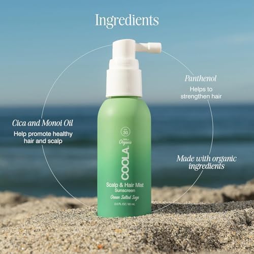 Image of COOLA Organic Scalp Spray & Hair Sunscreen Mist with SPF 30, Dermatologist Tested Hair Care for Daily Protection, Vegan and Gluten Free, Ocean Salted Sage,2 Fl Oz (Pack of 2)