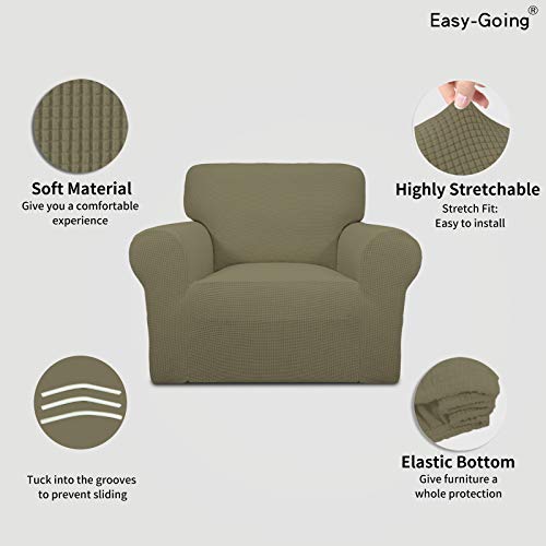 Image of Easy-Going Stretch Chair Sofa Slipcover 1-Piece Couch Sofa Cover Furniture Protector Soft with Elastic Bottom for Kids, Pet. Spandex Jacquard Fabric Small Checks (Chair, Khaki)